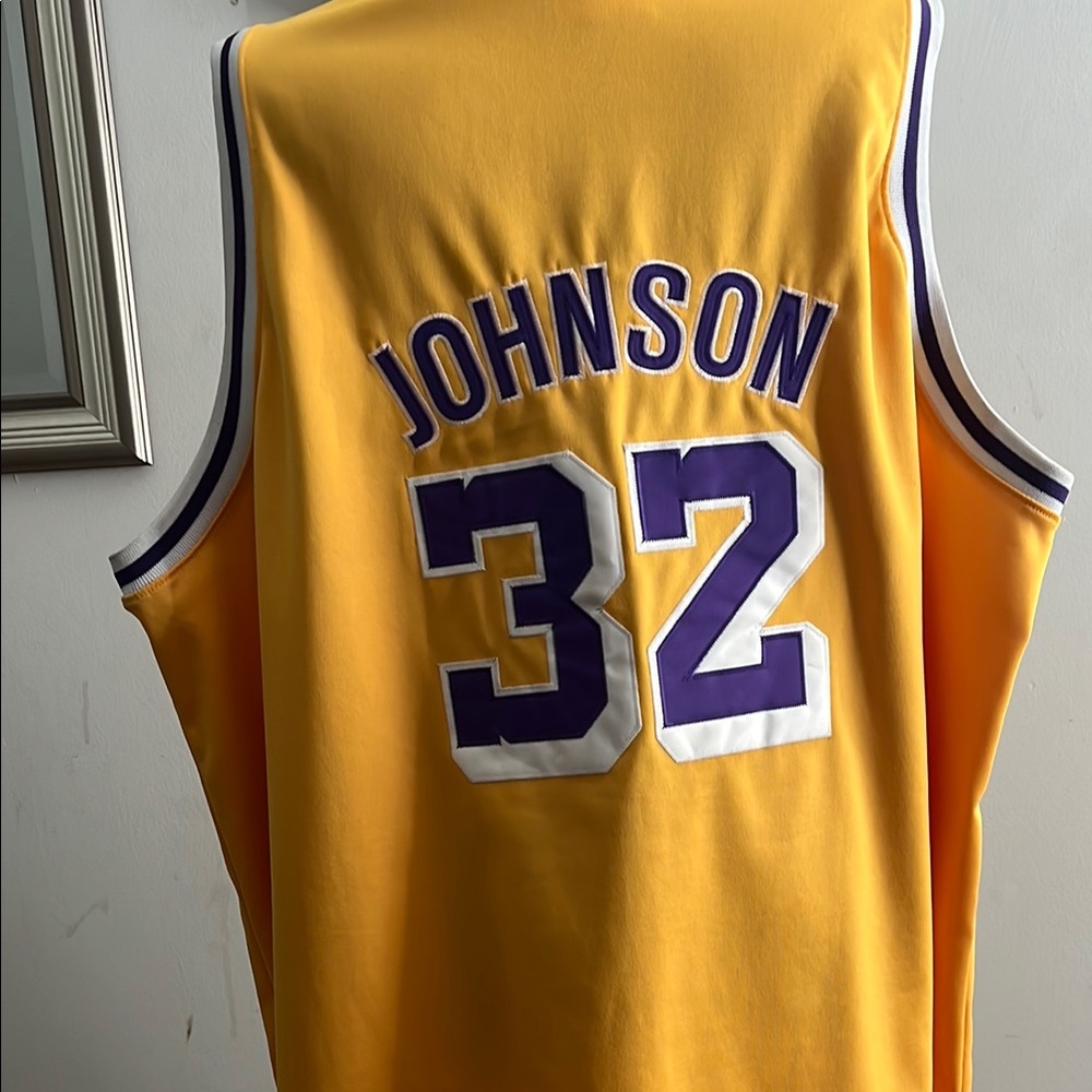 Mitchell & Ness Yellow and Purple Basketball Jersey Lakers